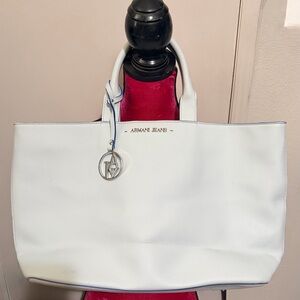 Armani Jeans White Leather Tote Bag